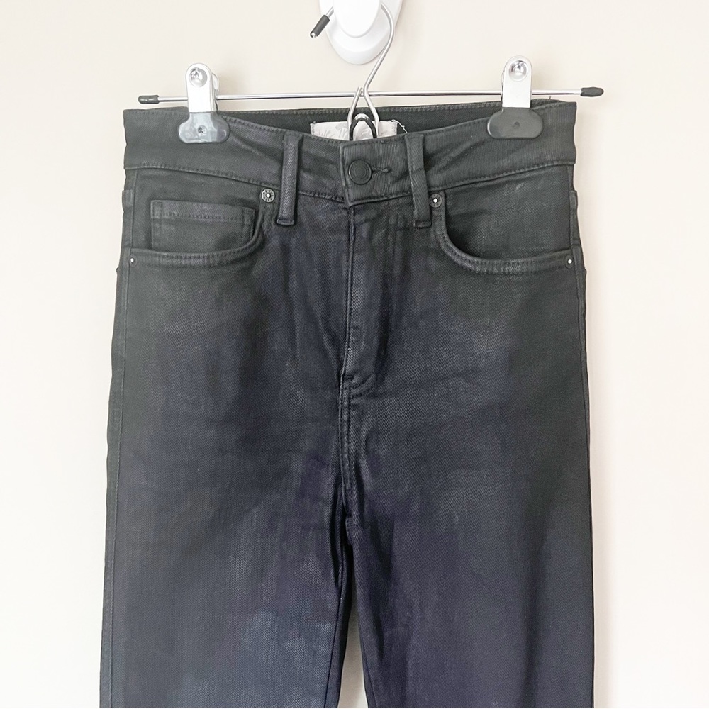 Free People We The Free High Rise Coated Raw Hem Ankle Skinny Jeans Black 26 - Picture 4 of 11